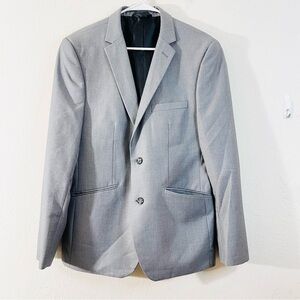 Profile Black Long Sleeve Two Button Blazer Suit Jacket Size 40 Gray Slim Fit